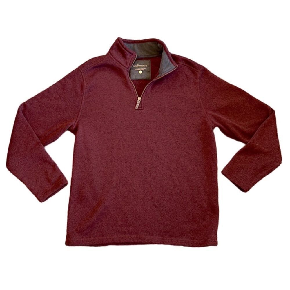 G.H. Bass & Co. Men’s L Maroon Red Heathered 1/4 Zip Fleece Ling Sleeve Jacket